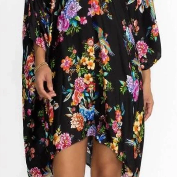 NWT JOHNNY WAS sognatore nero high low kaftan cover up in nero multi floral s/m - Picture 10 of 10